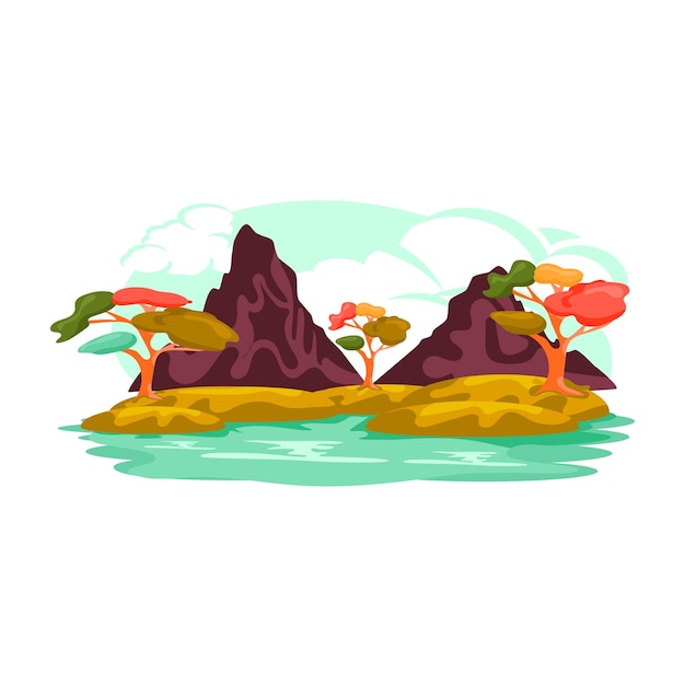 Vetor uma cena atraente de ilustração plana de paisagem tropical