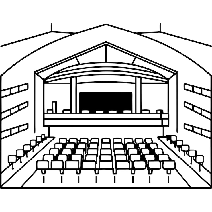 Vetor uma cena de circo cheia de spotlight renderizada em forma vetorial em preto e branco
