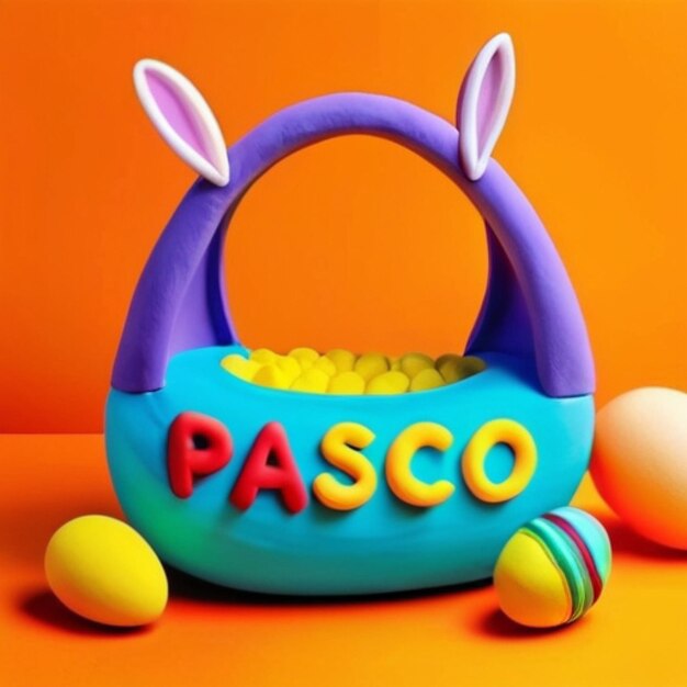 Vetor uma cesta de páscoa colorida com ovos e um coelho no meio mídias sociais feliz páscoa feliz