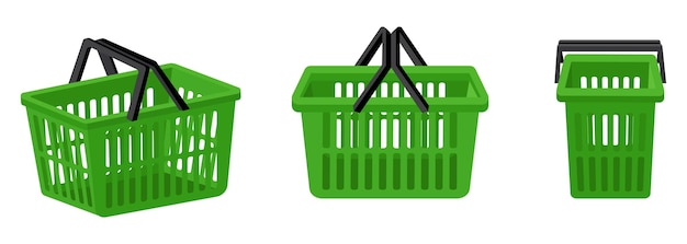 Vetor uma cesta para mantimentosilustração vetorial de uma cesta de supermercado em diferentes ângulos