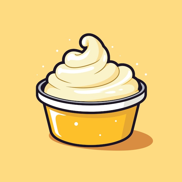 Uma chávena de creme batido senta-se sobre um fundo amarelo.