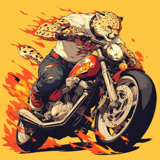 Uma chita em um estilo de desenho animado de motocicleta