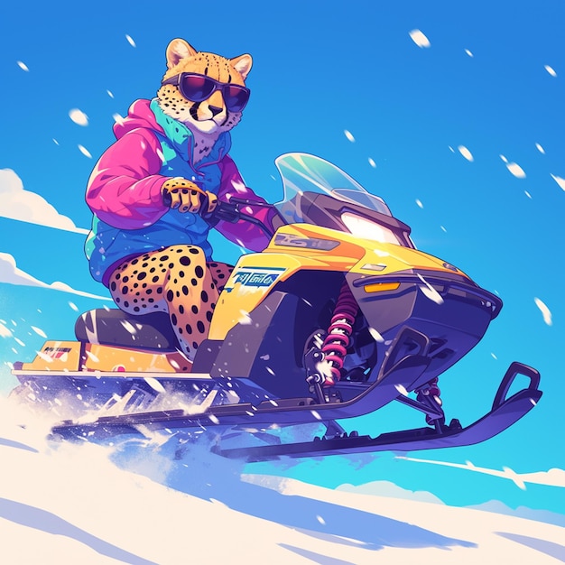 Uma chita em um estilo de desenho animado de motos de neve