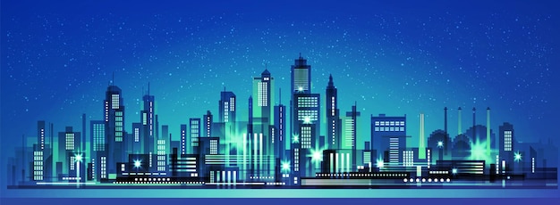 uma cidade com um fundo azul e uma cidade no fundo