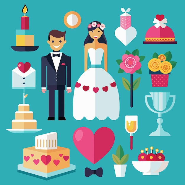 Uma colagem de diferentes fotos de casamento, incluindo uma noiva e um noivo