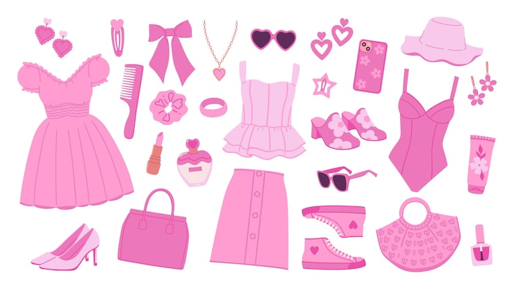 Vetor uma coleção de acessórios e roupas em um esquema de cores rosa da moda imagem vetorial