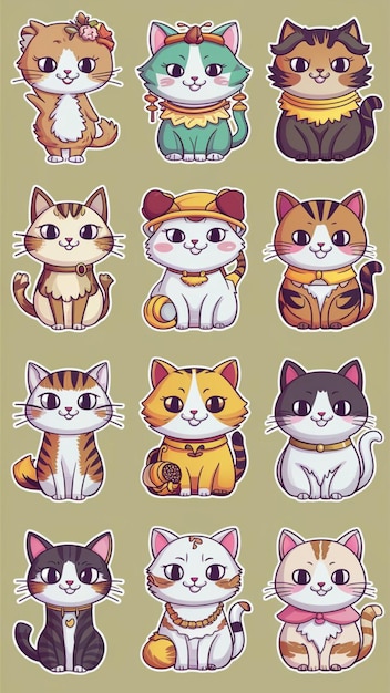 uma coleção de adesivos de gatos bonitos do artista