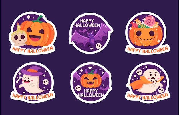 uma coleção de adesivos de Halloween com as palavras feliz Halloween sobre eles