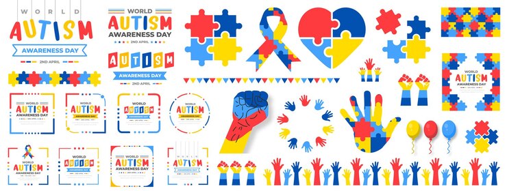 Uma coleção de adesivos para o mês de conscientização do autismo.