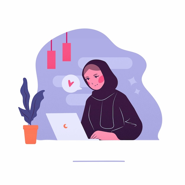 Uma coleção de algumas ilustrações de uma jovem hijab