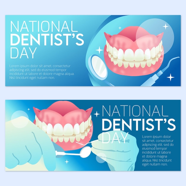 Vetor uma coleção de banners no evento do dia nacional do dentista em cores bonitas