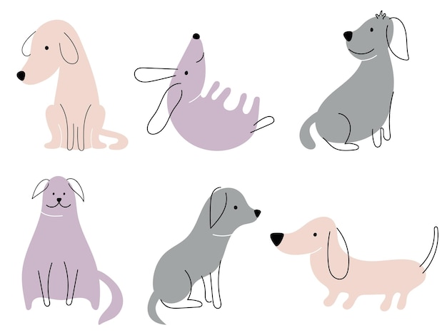 Uma coleção de cachorros com rostos de cores diferentes.