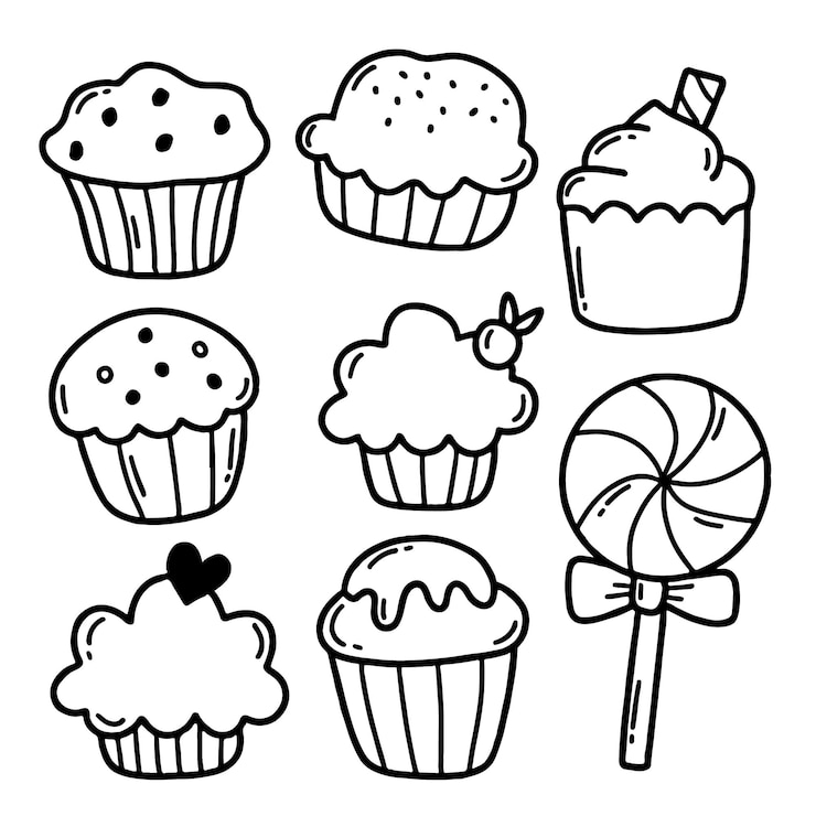 Vetor uma coleção de cupcakes