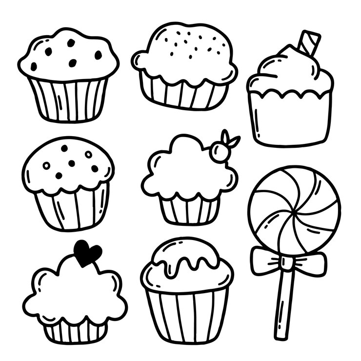 Vetor uma coleção de cupcakes