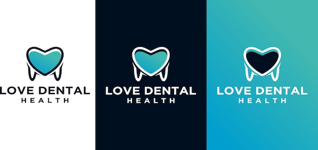 Uma coleção de designs de modelos de logotipo dental de combinação de amor, modelo de logotipo de dente de amor