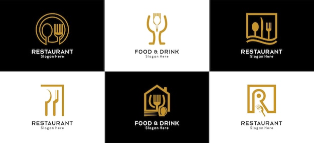 Vetor uma coleção de designs simples de logotipos de restaurantes