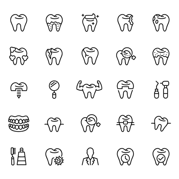 Vetor uma coleção de diferentes escovas de dentes e dentes