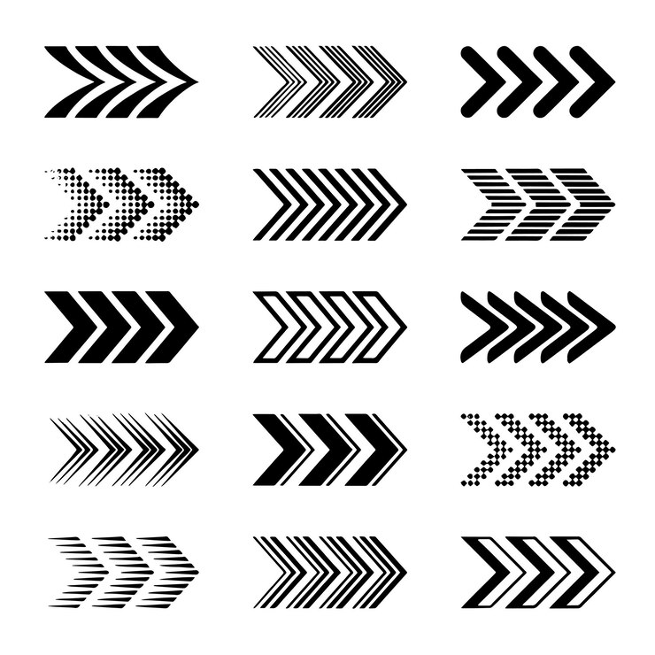 Vetor uma coleção de diferentes formas geométricas e setas
