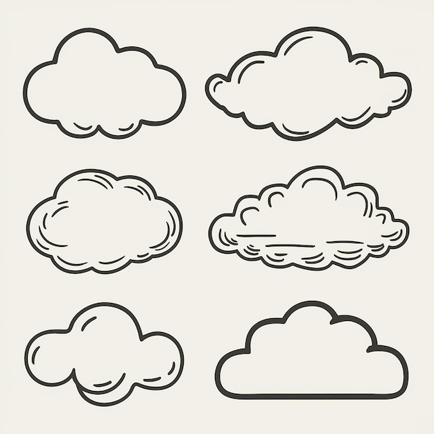 Vetor uma coleção de diferentes imagens de nuvens e um sinal que diz 