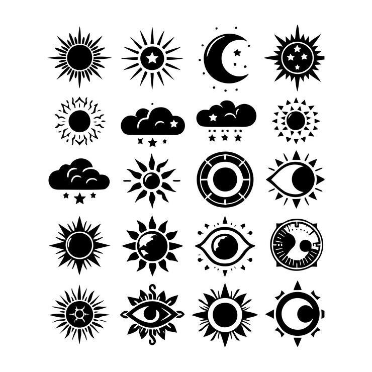 Vetor uma coleção de diferentes planetas, incluindo o sol, o sol e a lua.
