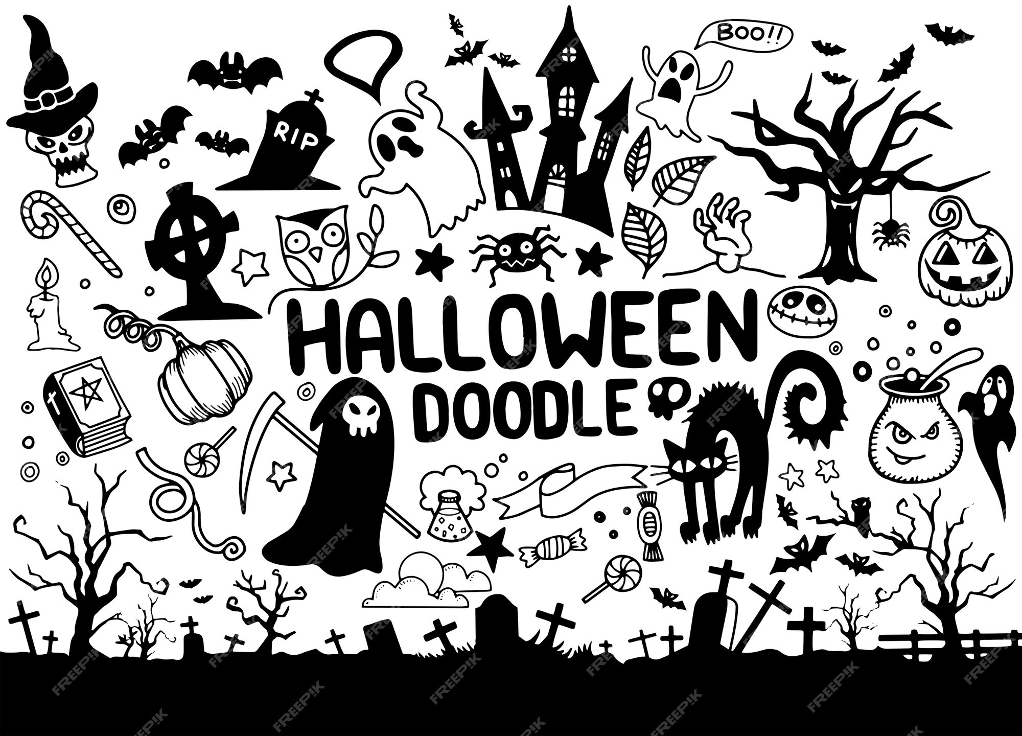 Desenho De Elementos De Halloween Desenhados à Mão Ilustração Stock -  Ilustração de jogo, pronto: 237967852