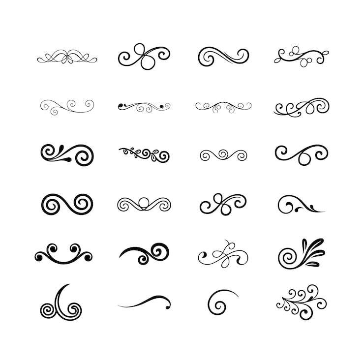 Vetor uma coleção de elementos decorativos giratórios com fundo branco