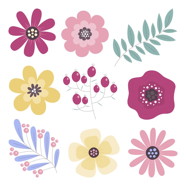 uma coleção de flores, incluindo uma com a palavra primavera