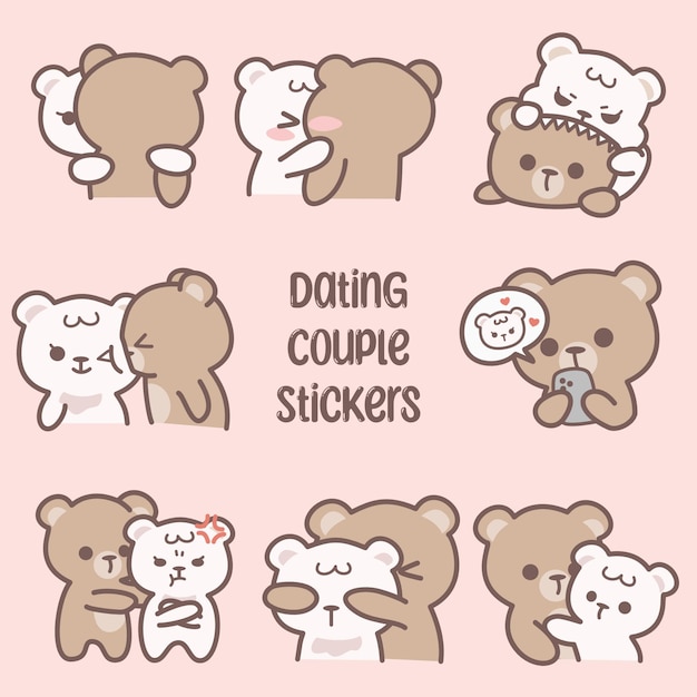 Vetor uma coleção de fotos de ursos de pelúcia com um dizendo casal amoroso