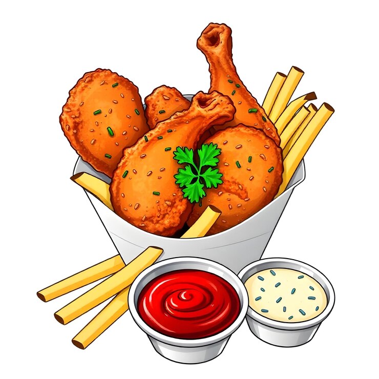 Vetor uma coleção de frango frito e batatas fritas ilustração vetorial