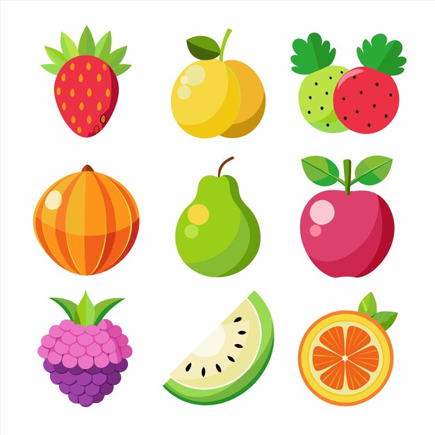 uma coleção de frutas, incluindo morangos, morangos e kiwis