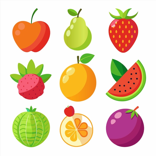 uma coleção de frutas, incluindo morangos, morangos e kiwis