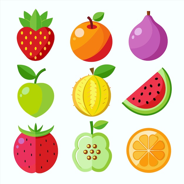 uma coleção de frutas, incluindo morangos, morangos e laranjas