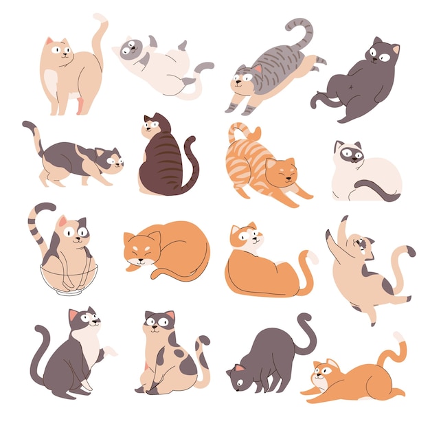 Uma coleção de gatos fofos com várias poses gesture world desenho de personagens de gato ou gatinho de desenho animado