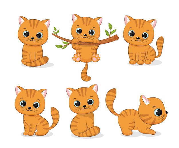 Uma coleção de gatos vermelhos fofos ilustração vetorial de um desenho animado