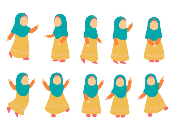 Uma coleção de ilustrações de crianças muçulmanas com diferentes estilos