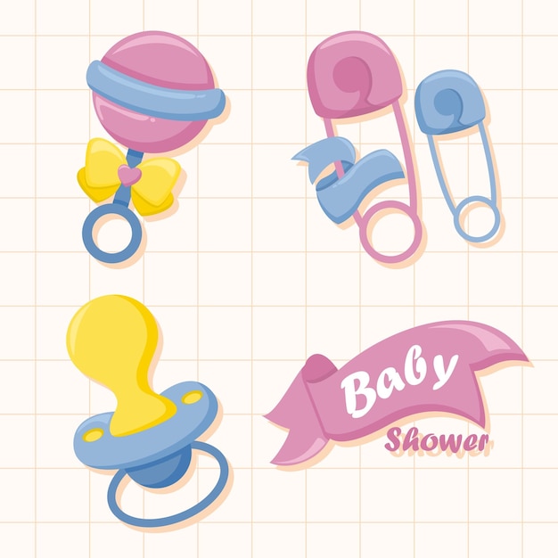 Uma coleção de ilustrações mostrando itens e equipamentos essenciais para bebês