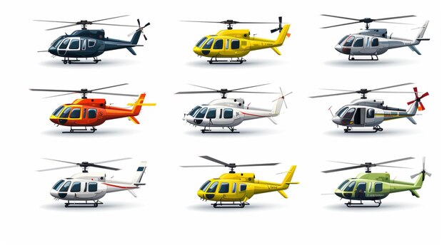 Vetor uma coleção de imagens de um helicóptero com diferentes imagens de diferentes cores