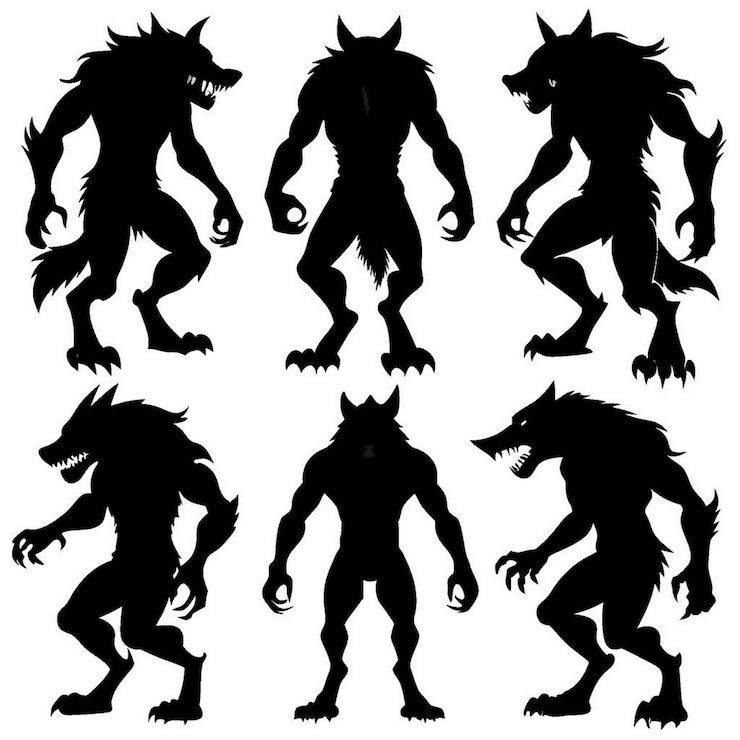 Vetor uma coleção de imagens de um monstro com uma silhueta preta