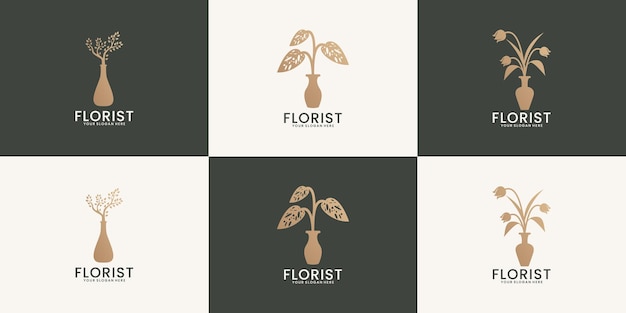 Uma coleção de inspirações de logotipos de plantas ornamentais em vasos florais