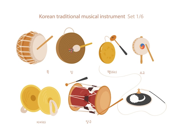 Uma coleção de instrumentos musicais coreanos tradicionais