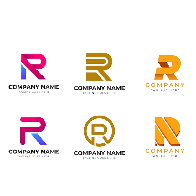 uma coleção de logos, incluindo um que diz " r "