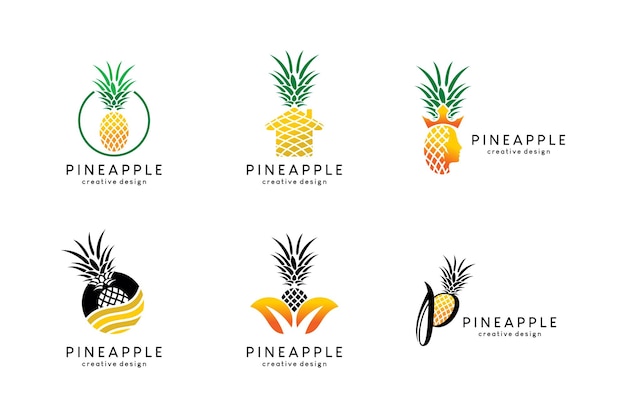Vetor uma coleção de logotipos modernos de frutas de abacaxi