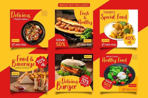 Uma coleção de modelos de postagens no Instagram sobre comida realmente deliciosa.