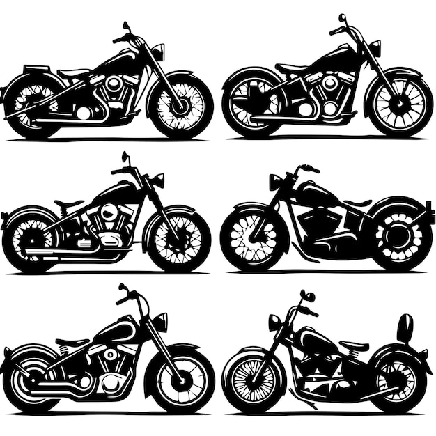 Vetor uma coleção de motocicletas clássicas com estilos de silhueta