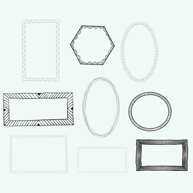 Uma coleção de nove molduras decorativas desenhadas à mão em vários estilos perfeitas para melhorar a invitacio