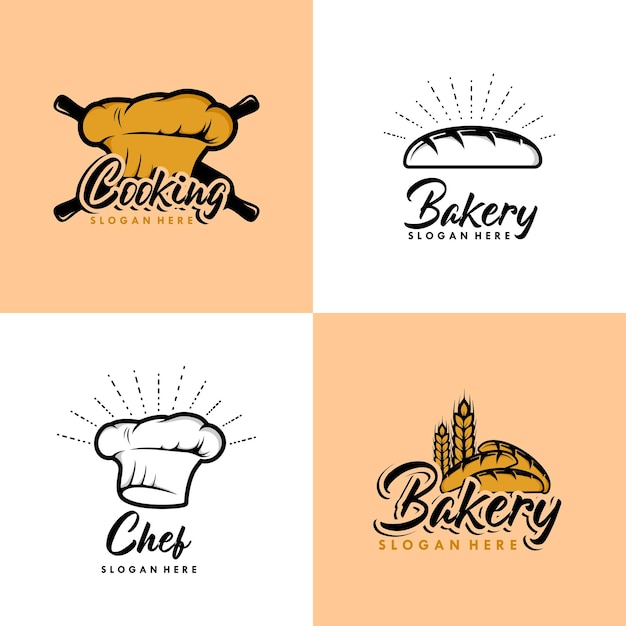 Uma coleção de padaria, culinária, modelo de design de logotipo de chef