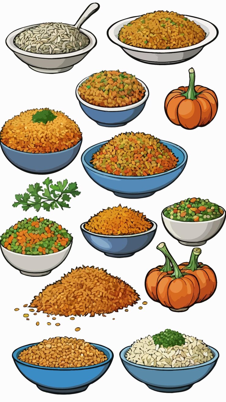 Vetor uma coleção de pratos de pilaf desenho de desenho animado ilustração obra de arte vetor