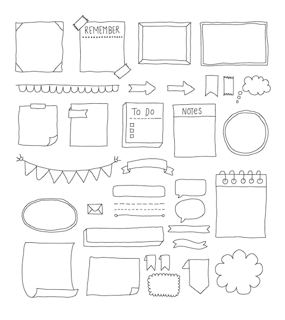 Uma coleção de rabiscos desenhados à mão, incluindo uma lista de coisas para fazer.