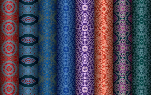Uma coleção de tecidos coloridos da coleção da coleção sem costura geométrica repetida
