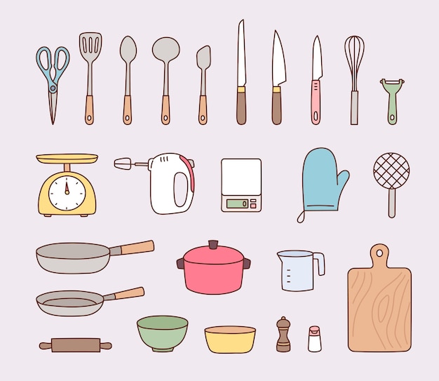 Uma coleção de utensílios de cozinha de ferramentas de cozinha